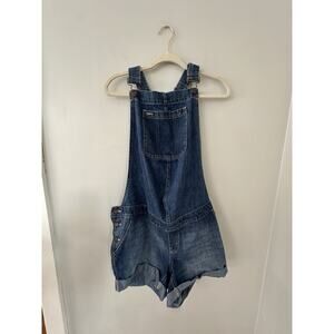 GAP Maternity Denim Overall Shorts Jean Shortalls Blue Womens Size L